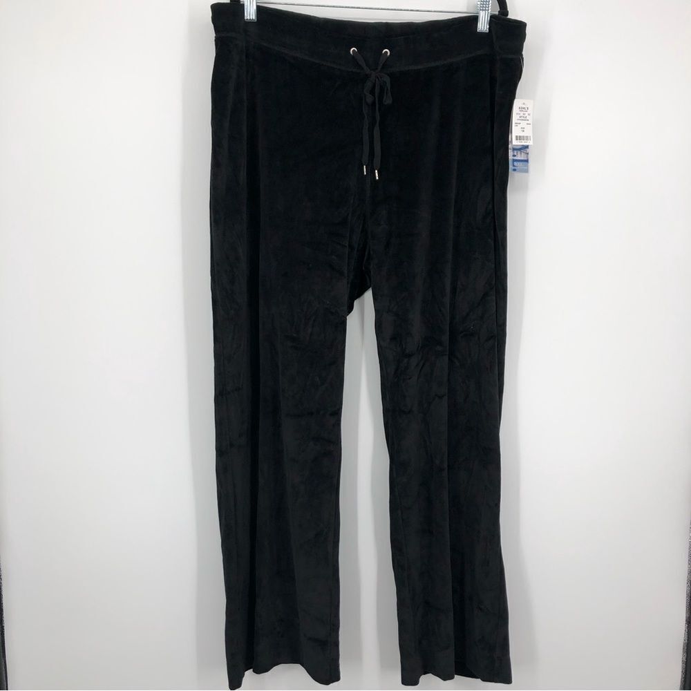 NYL Sweatpants Womens 1X Black Velour Comfy Drawstring Pull On NWT